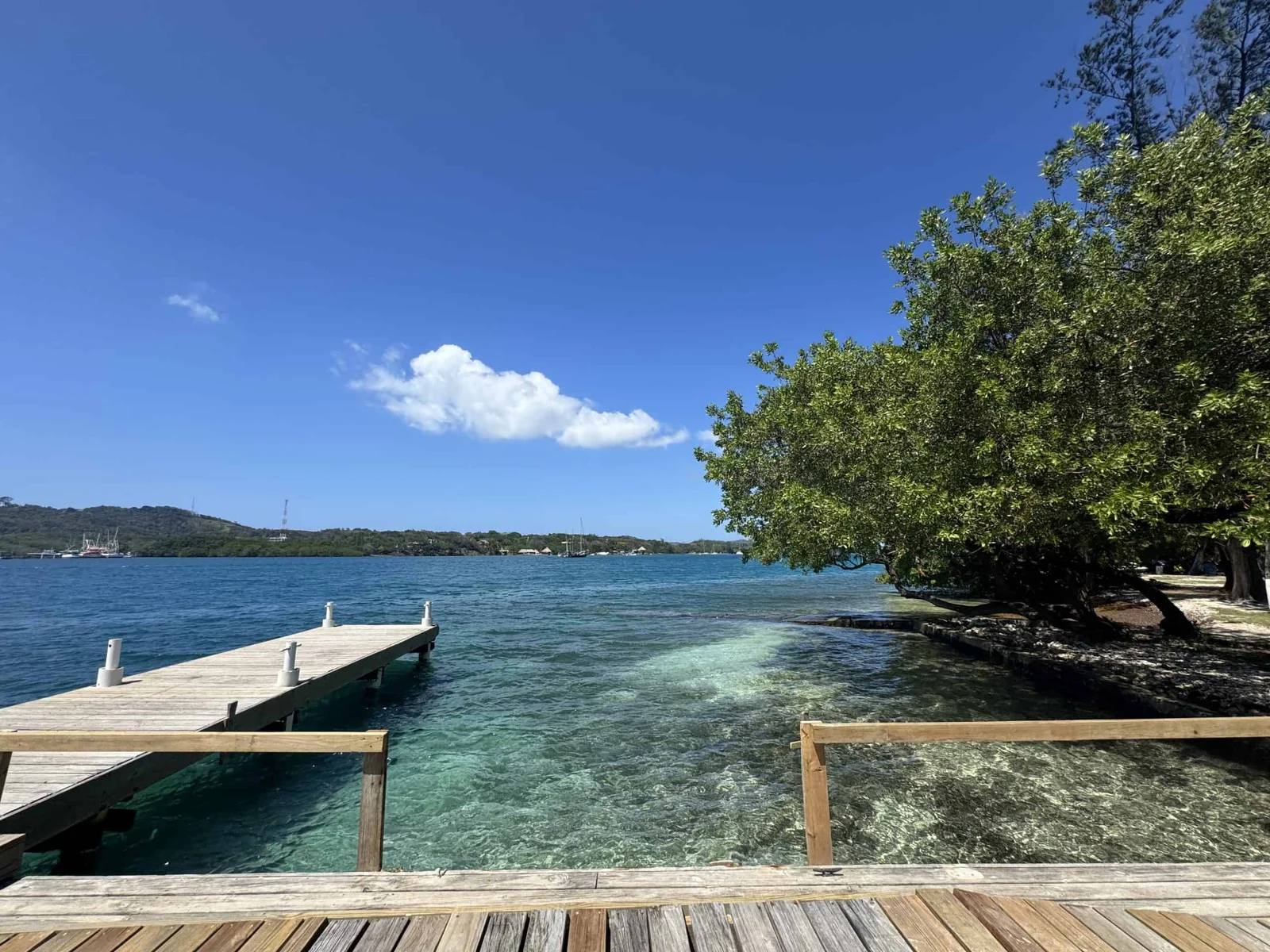 Wooden dock over clear water