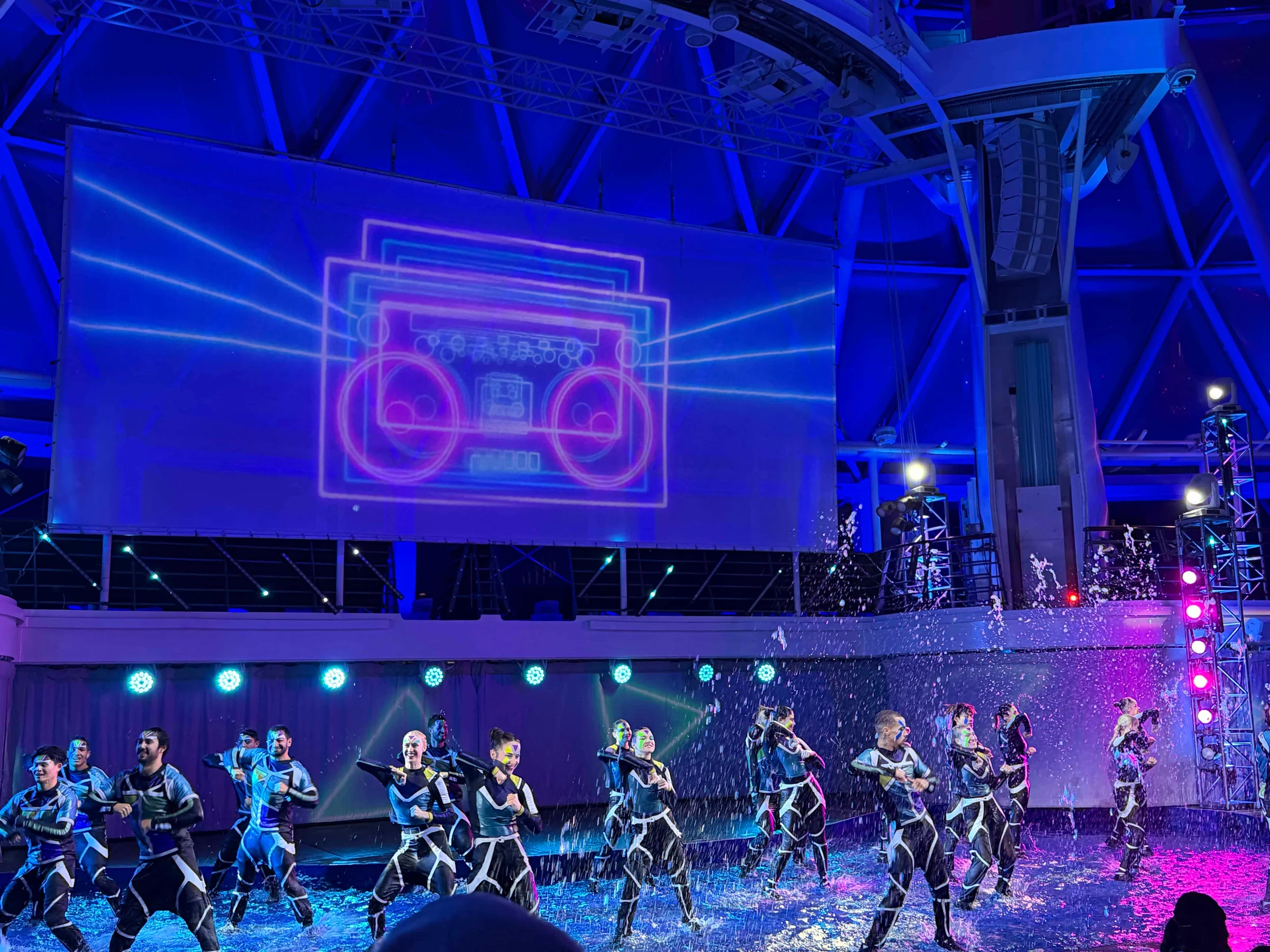Dancers performing in water show