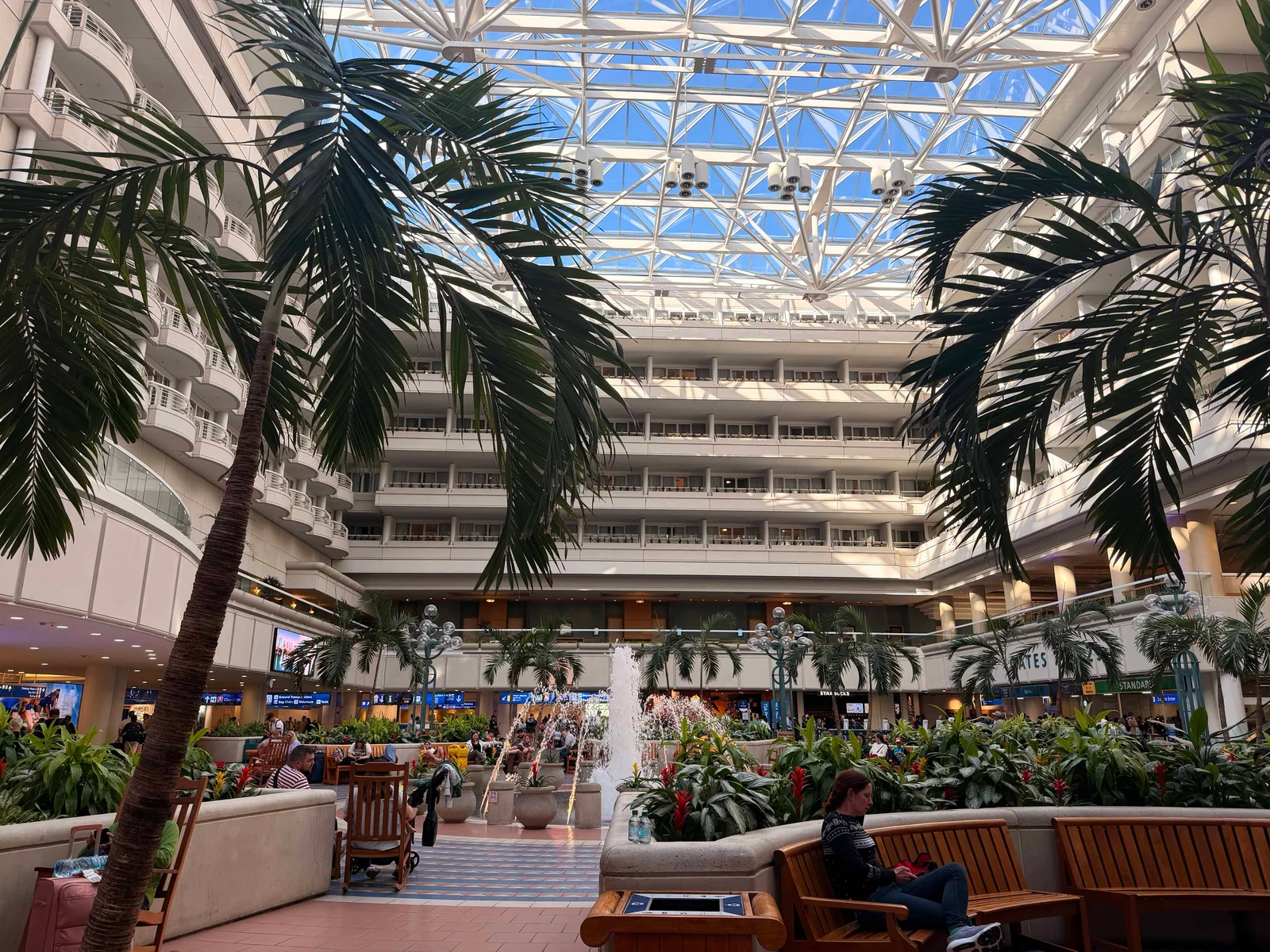 Cruise ship atrium with palm trees