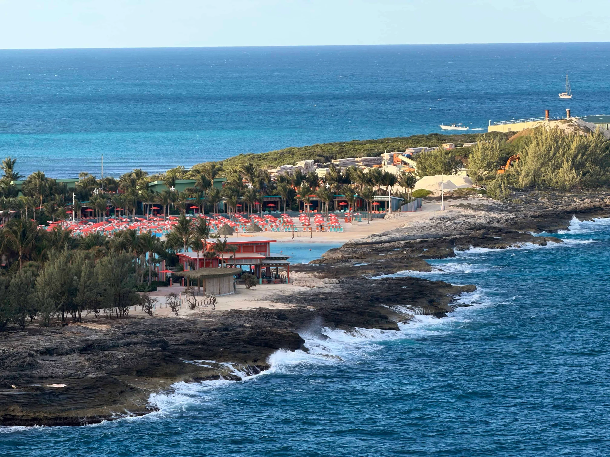 Beach resort with red umbrellas