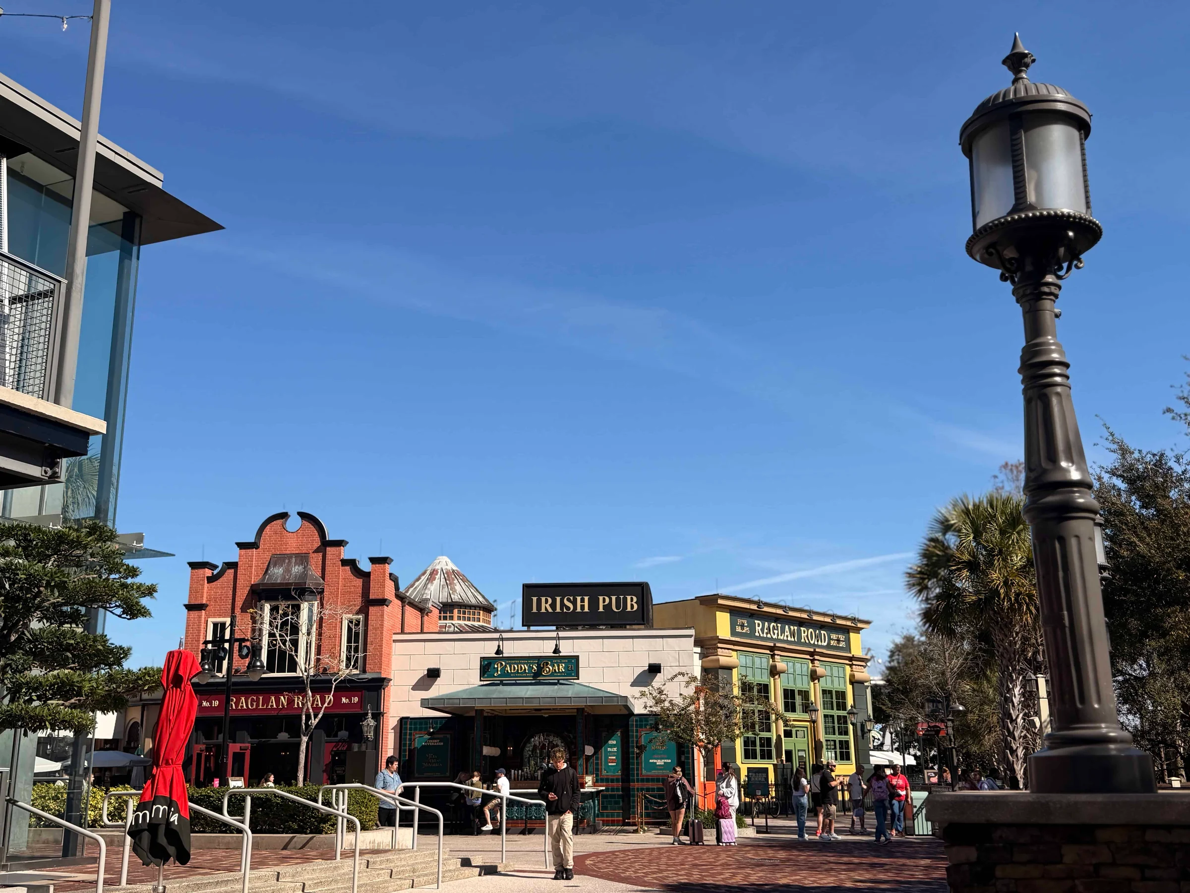 Irish pub and surrounding street shops