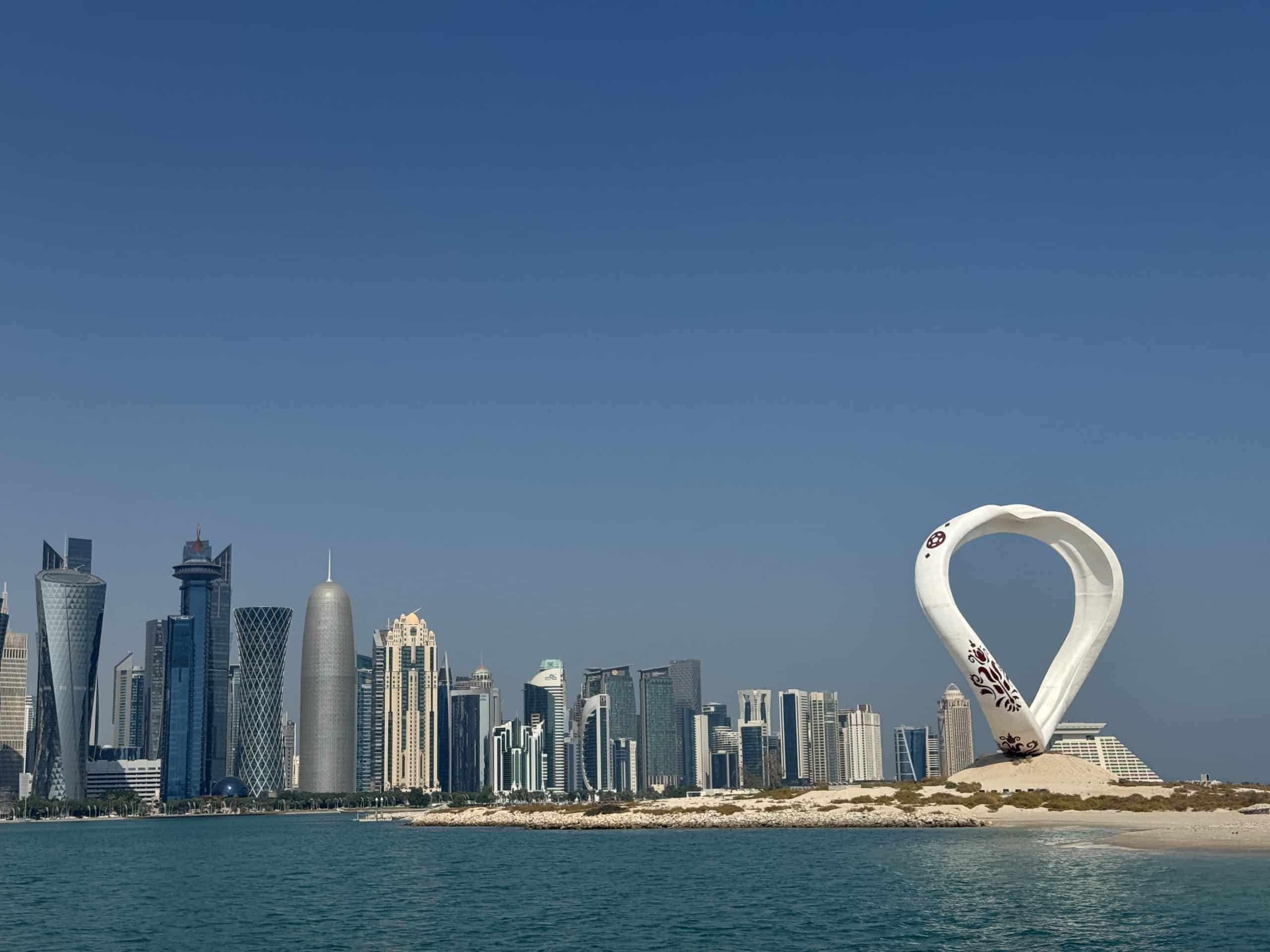Modern skyline with distinctive sculpture