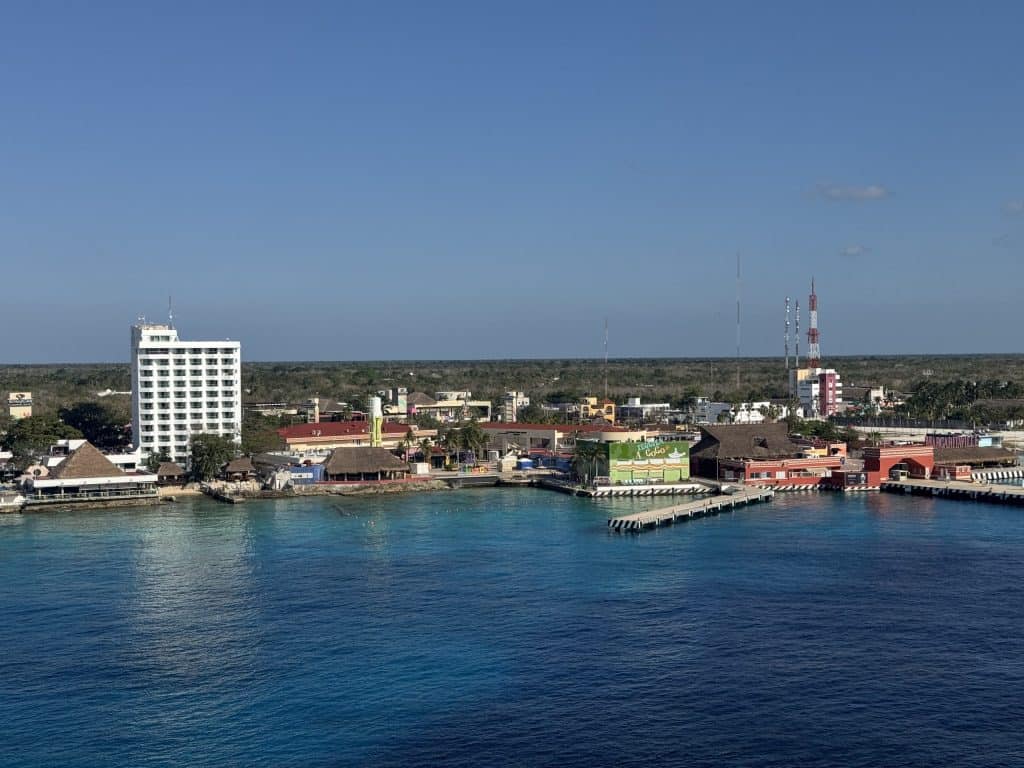 Coastal town with colourful buildings