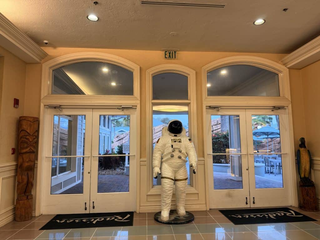 Astronaut statue in hotel lobby