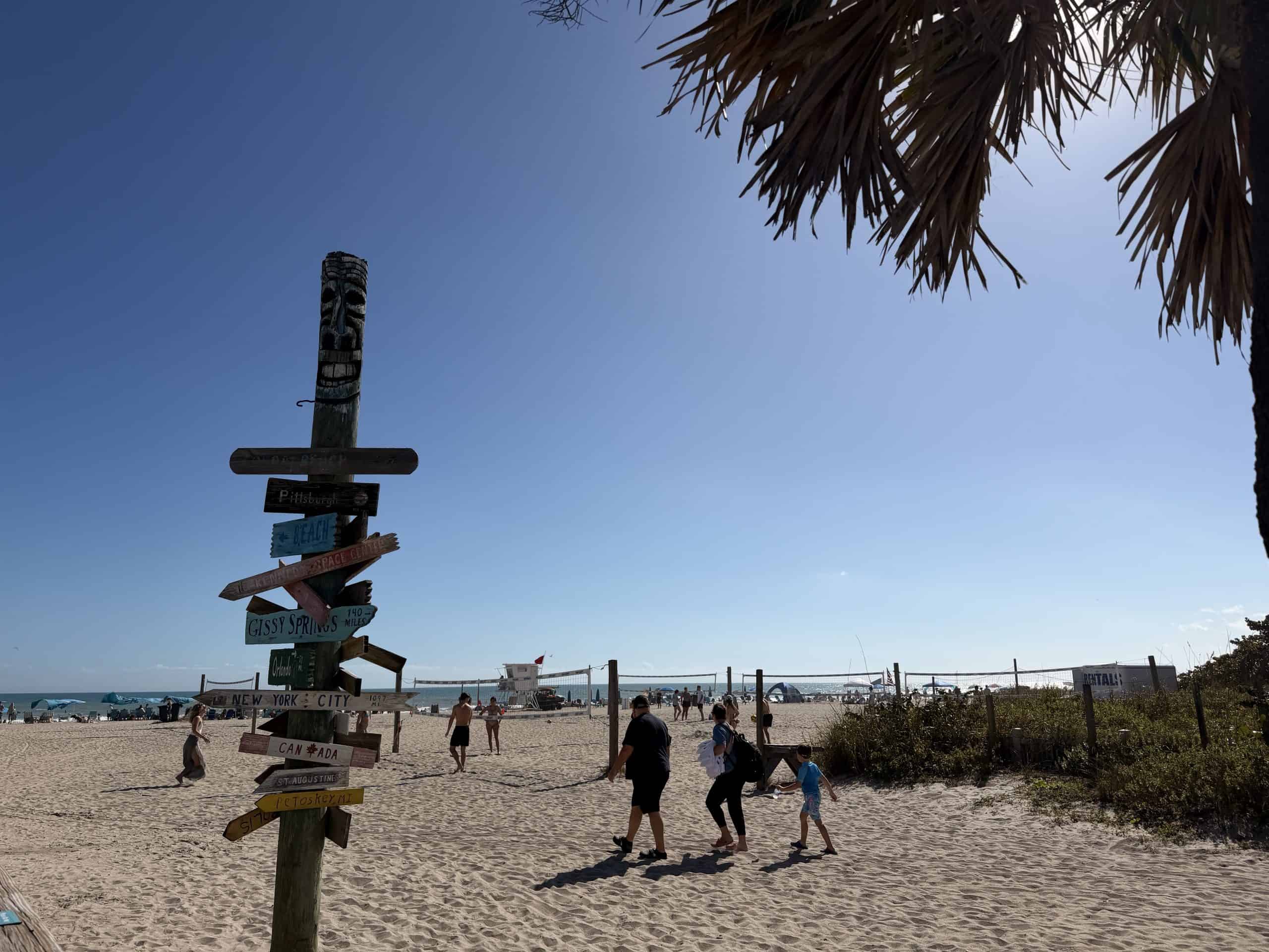 Beach with directional signpost