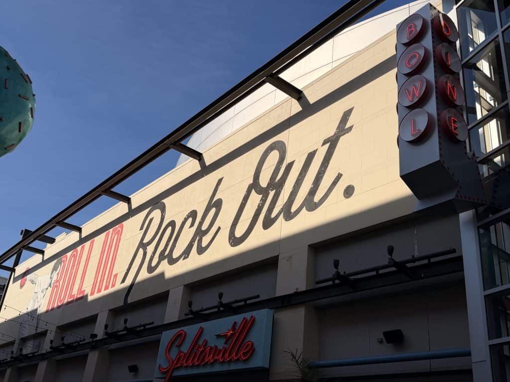 Bowling alley exterior with signage