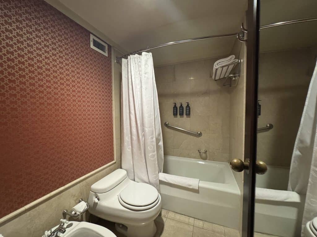 Hotel bathroom with bathtub shower