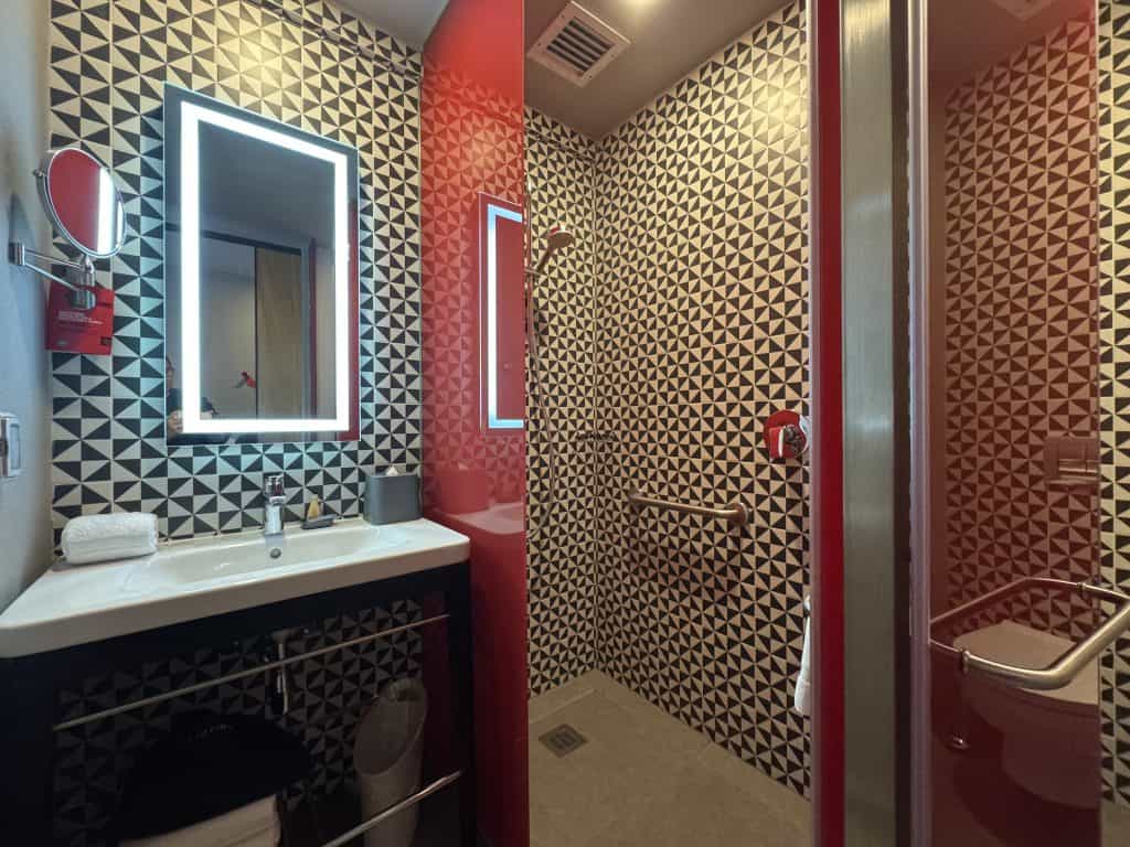 Modern bathroom with geometric tiles