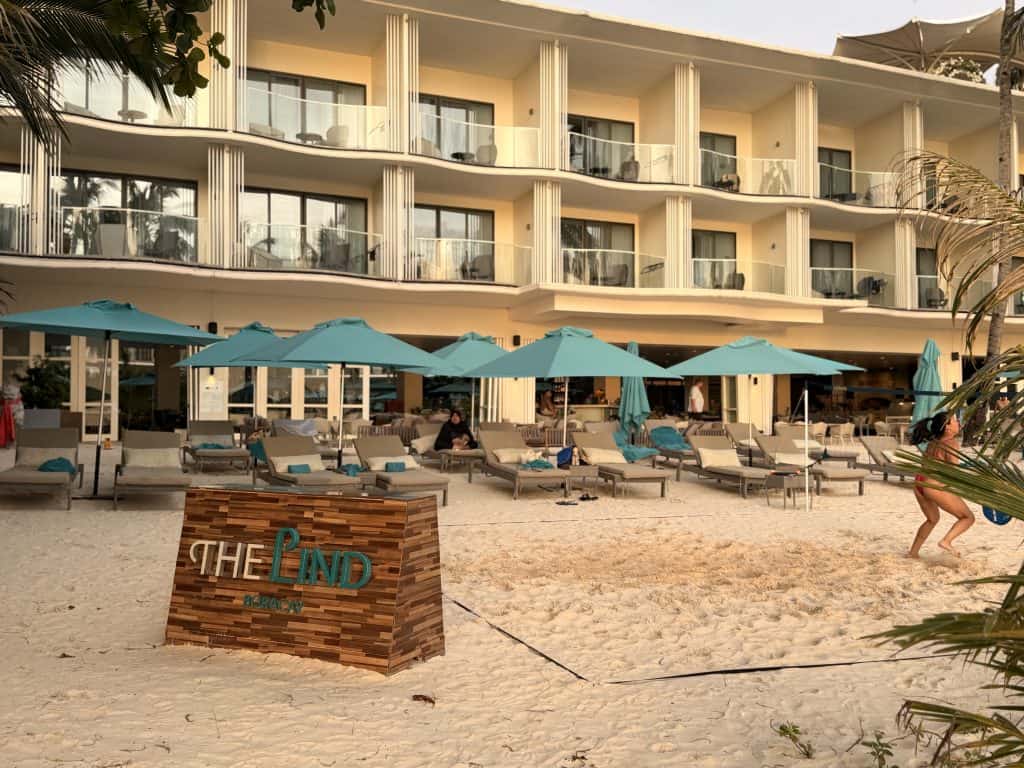 Beachfront hotel with sun loungers