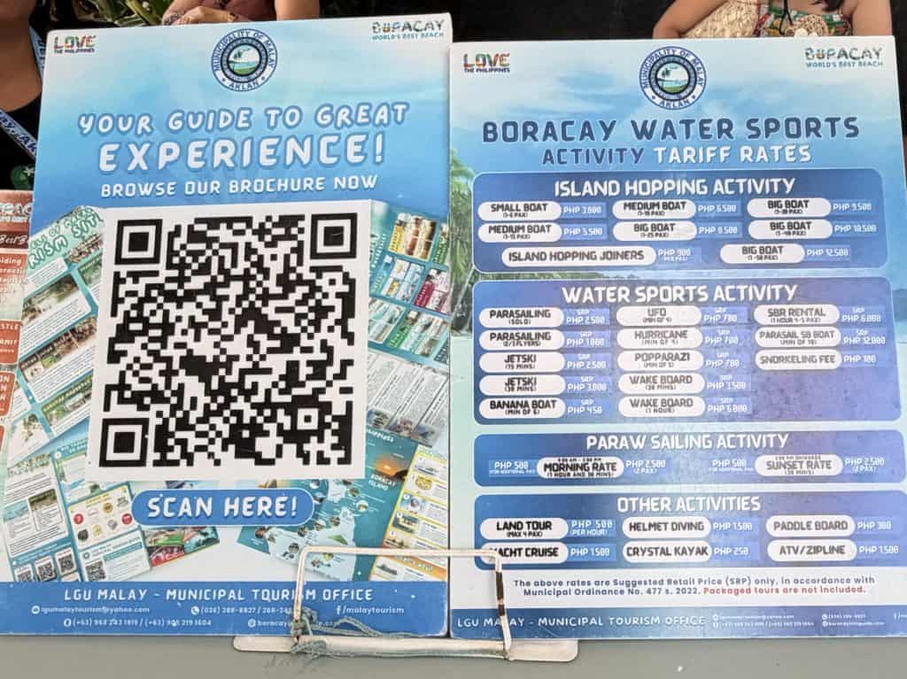 Boracay water sports activity rates