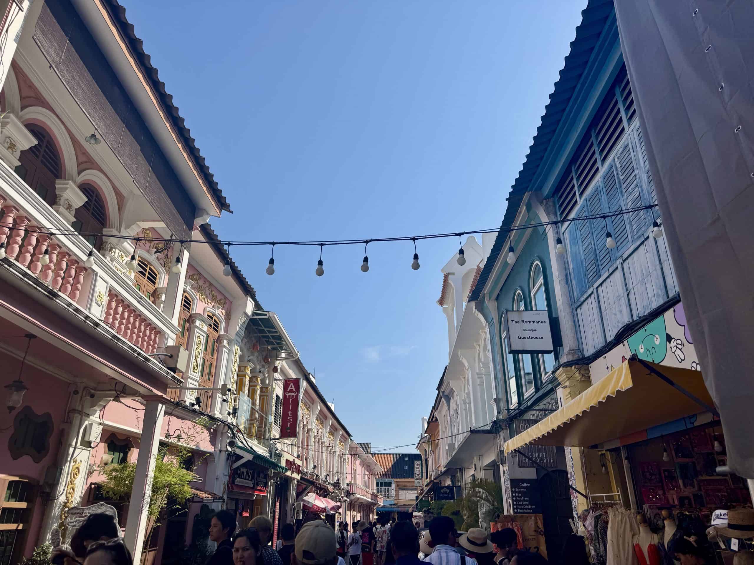 Colourful historic buildings on street