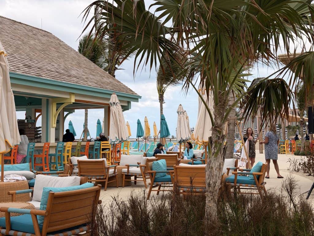 Beachside bar with lounge chairs