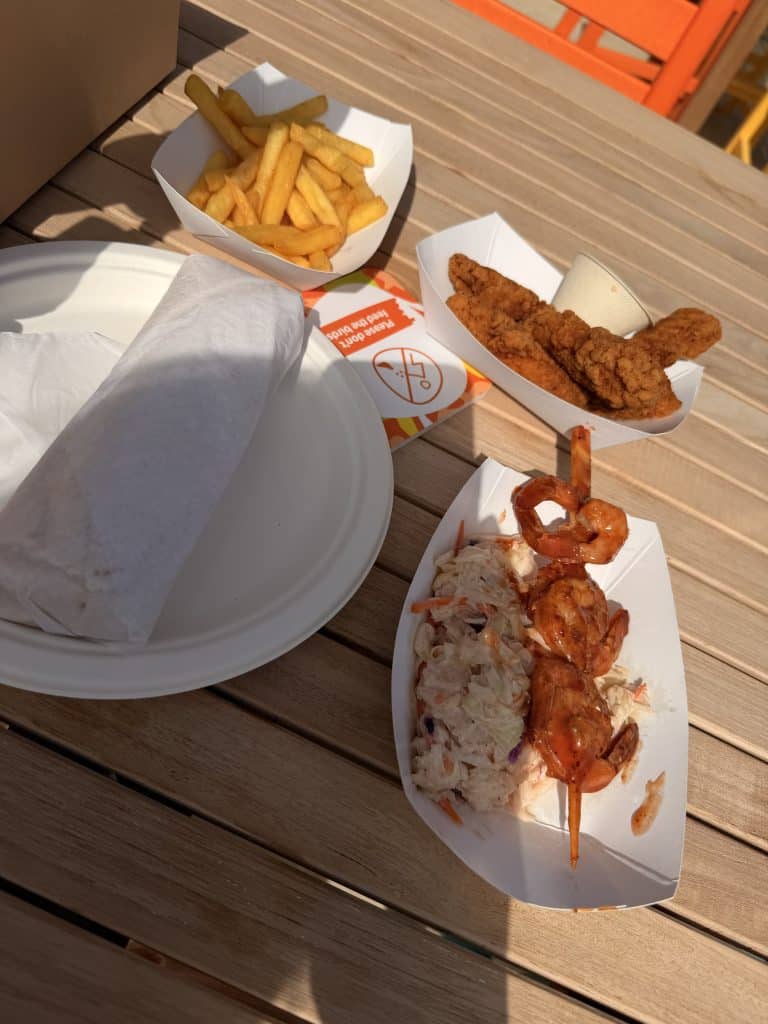 Fast food meal on wooden table