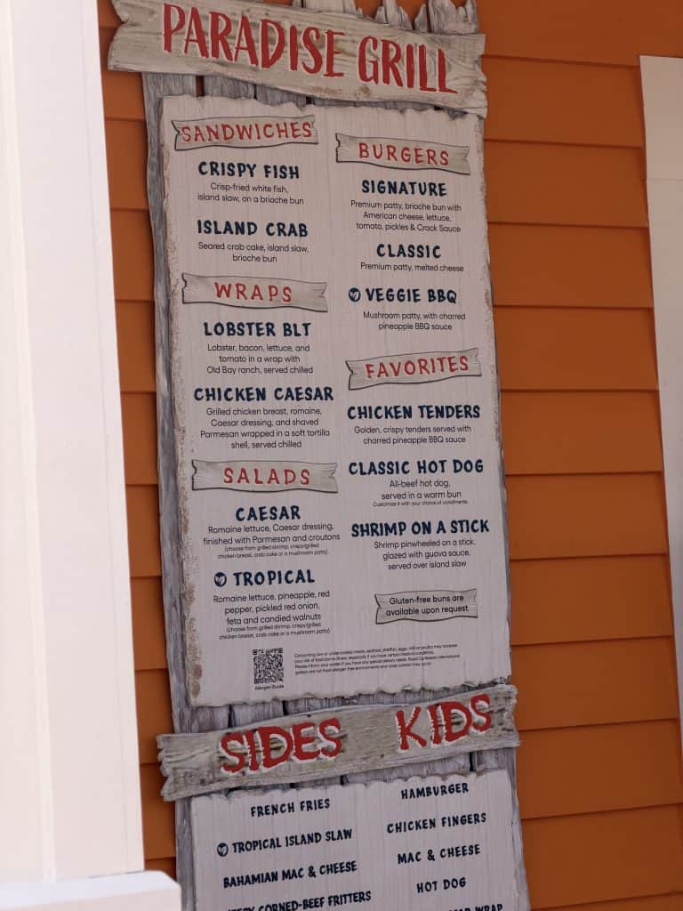 Restaurant menu with seafood options