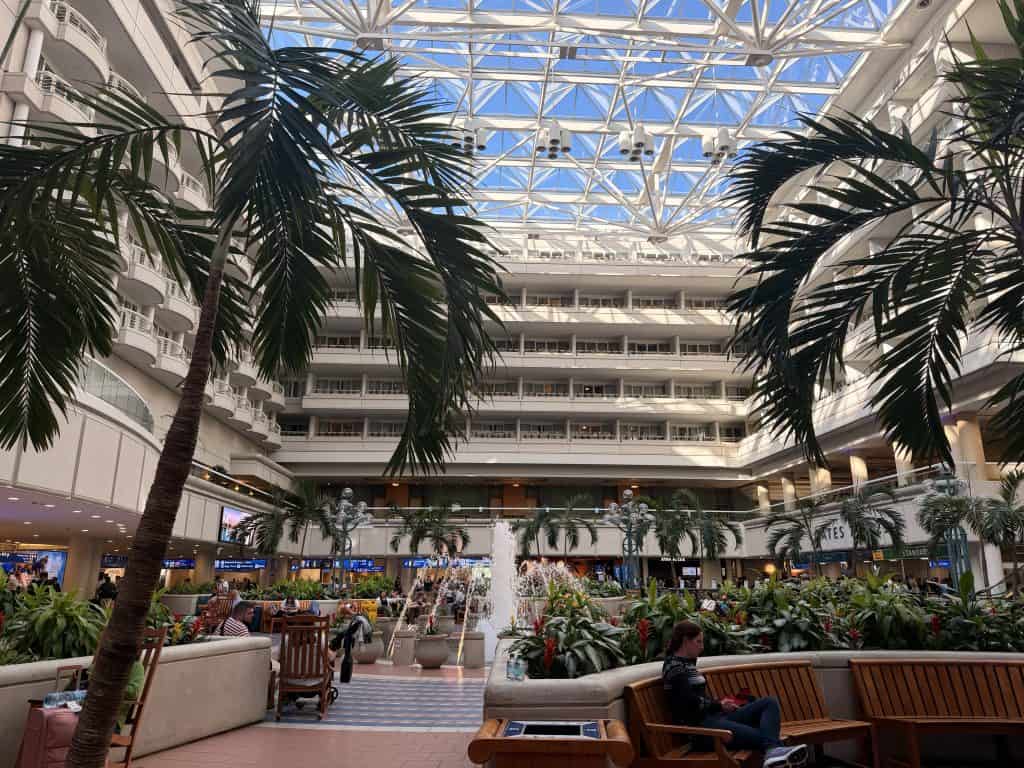 Cruise ship atrium with palm trees
