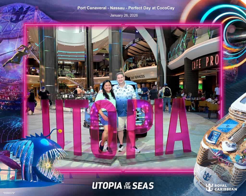 Couple posing on cruise ship