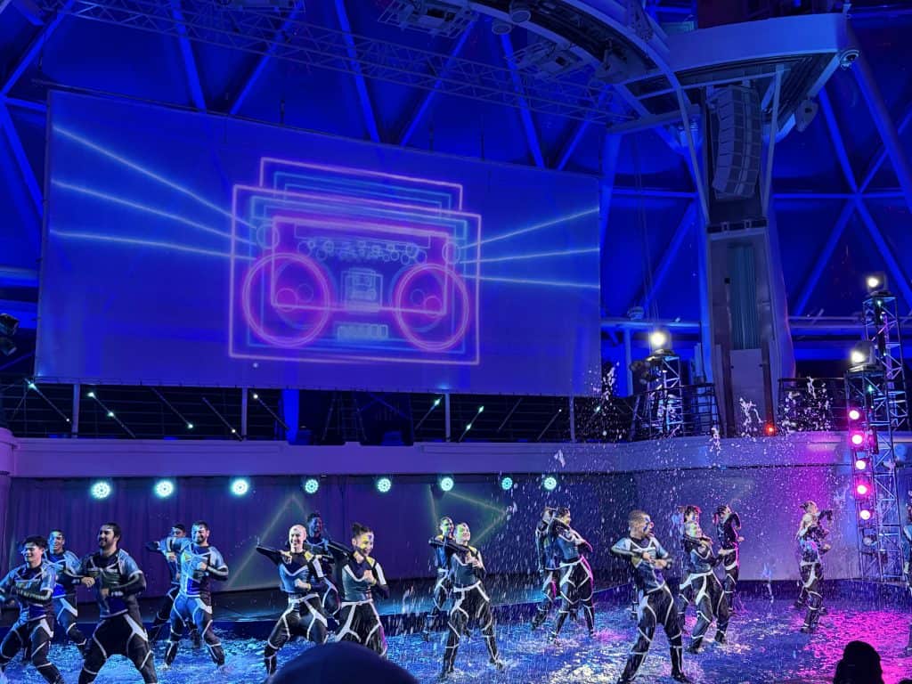 Dancers performing in water show