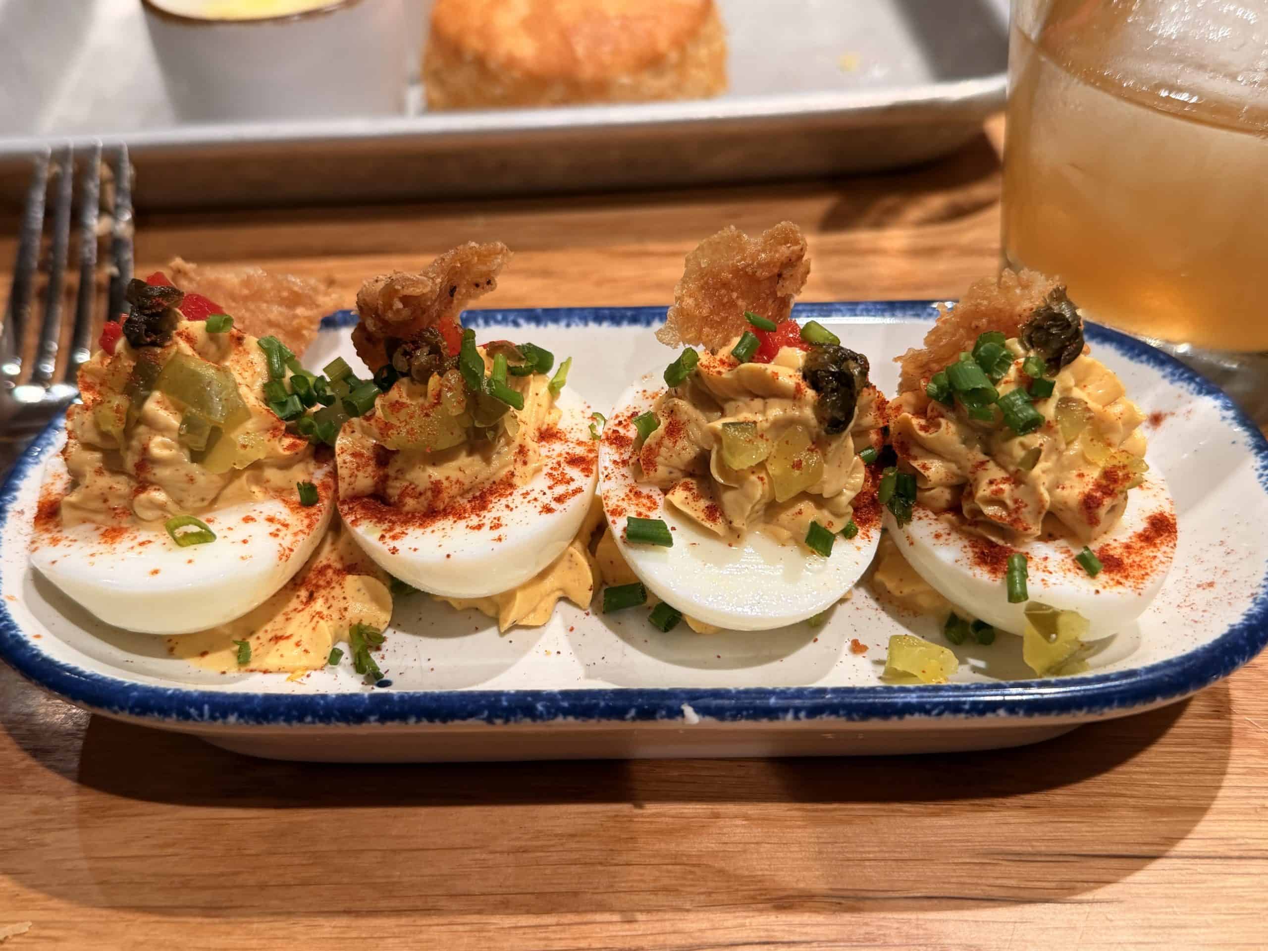 Devilled eggs with toppings