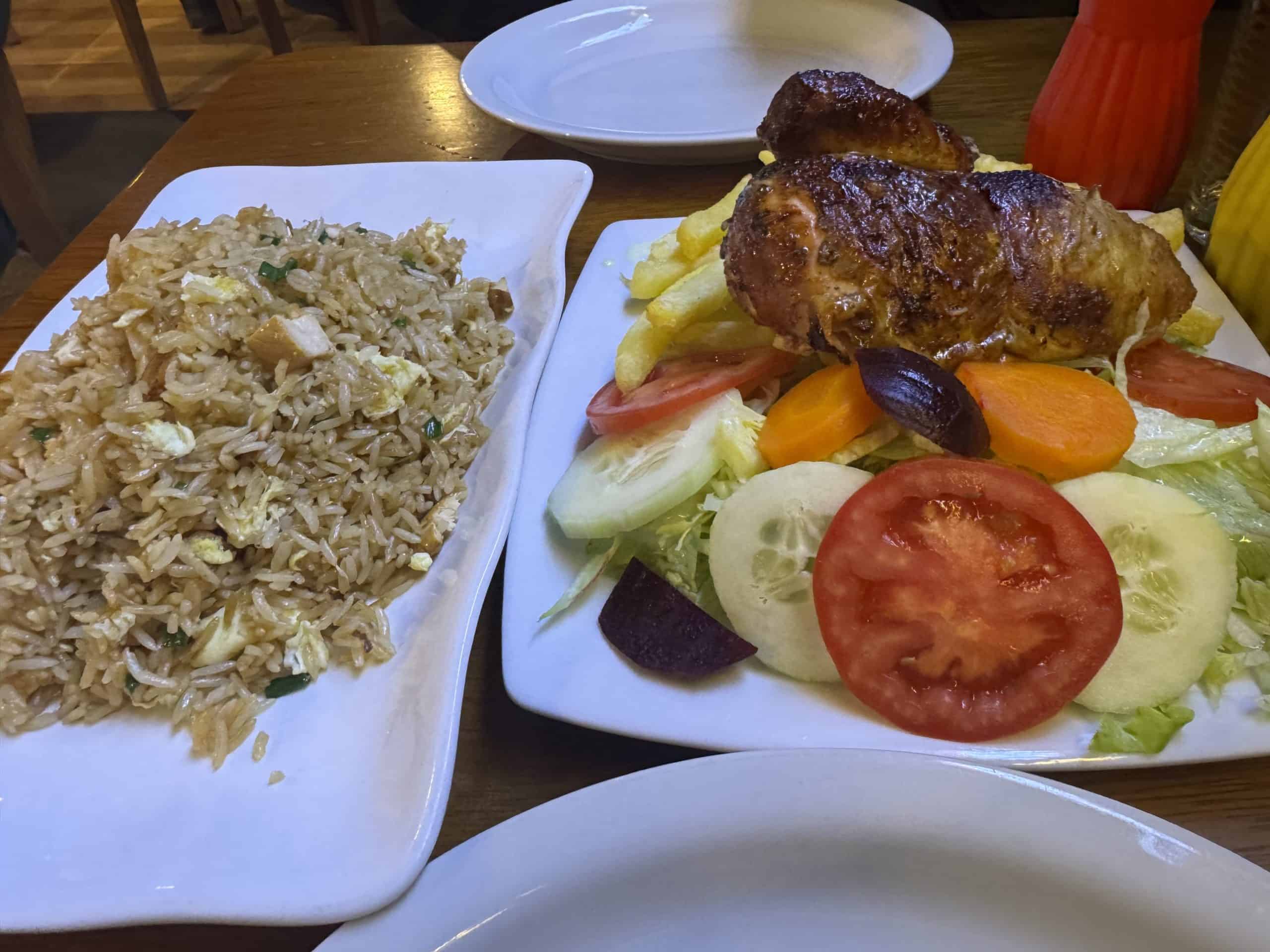Grilled chicken with salad and rice