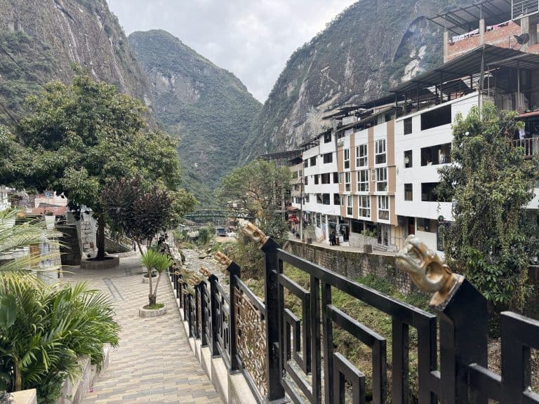 Mountain town with modern buildings