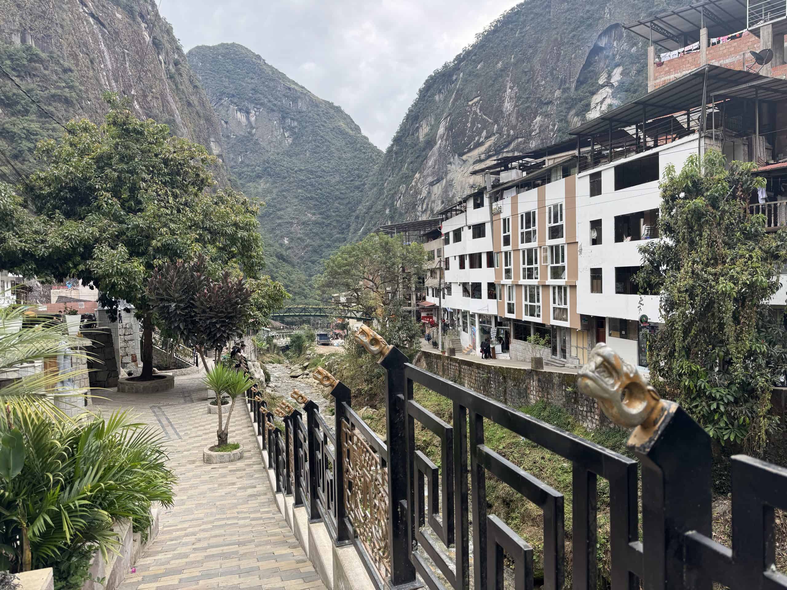Mountain town with modern buildings
