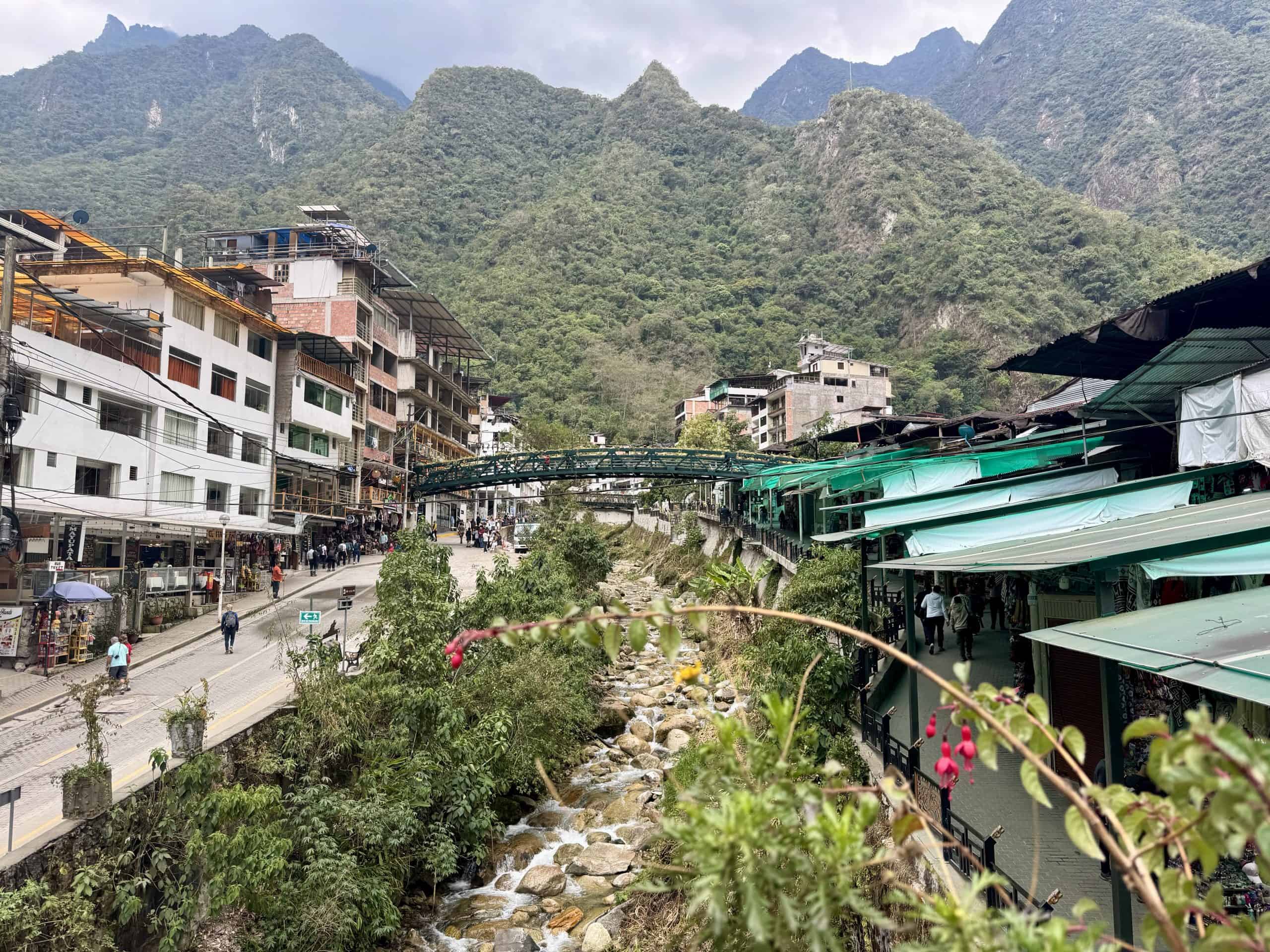 Mountain village with river walkway